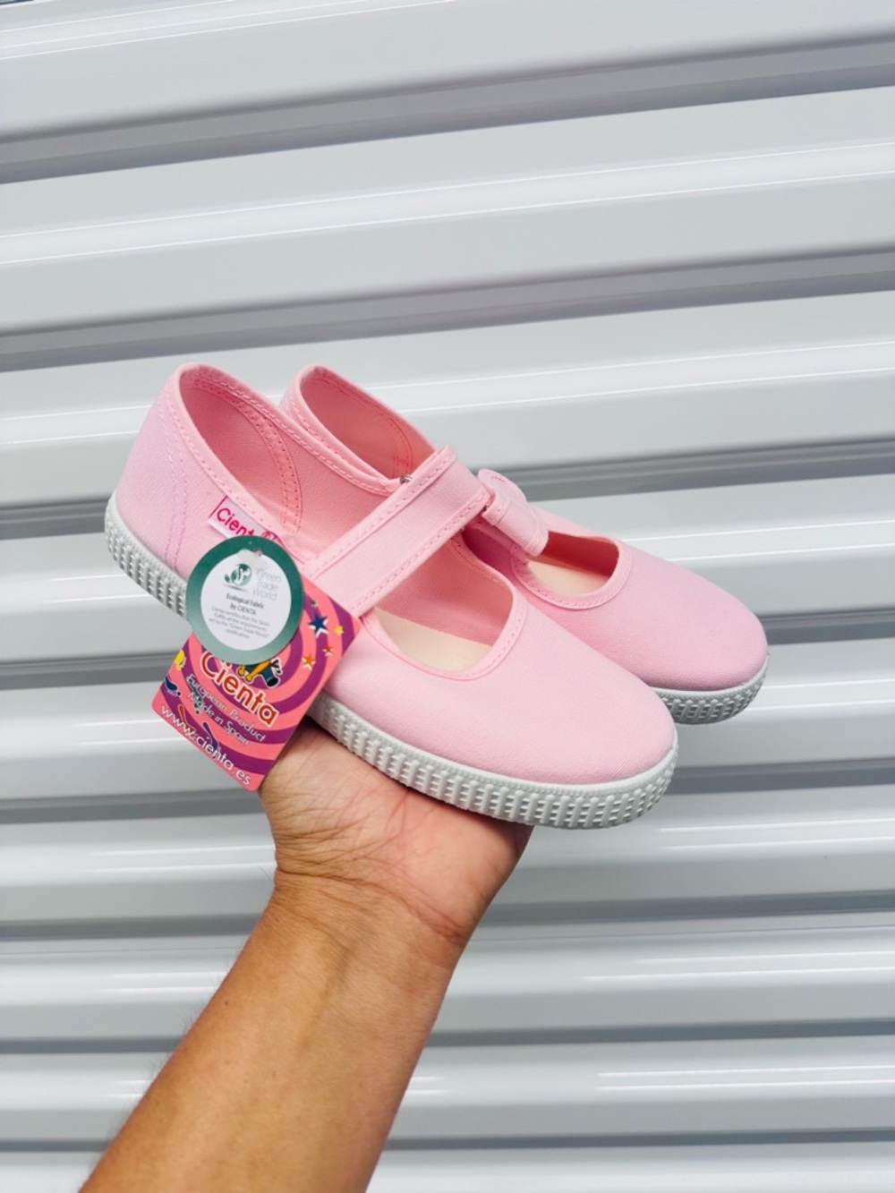 Cienta Soft Pink Mary Jane Canvas Shoes with Hook-and-Loop Strap